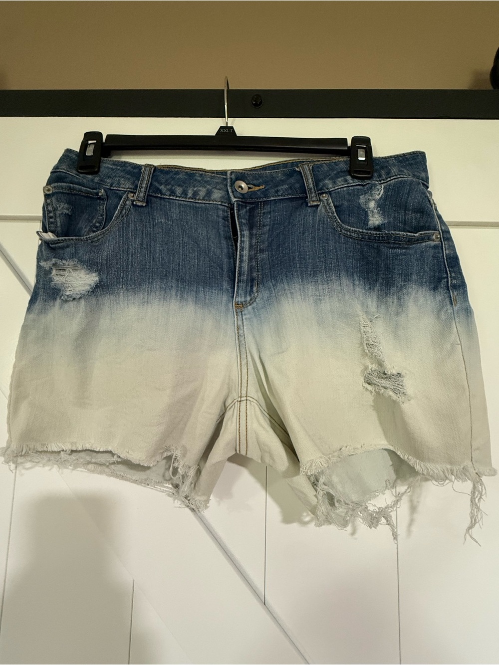 Time and Tru Blue to Cream Ombre Distressed Denim Shorts